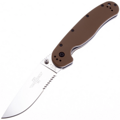Складной нож Ontario RAT-1 сталь AUS-8 Satin Serrated, рукоять Coyote GRN