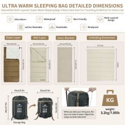 Спальный мешок NATUREHIKE Thermal Cotton, трехслойный, 90х210см, коричневый