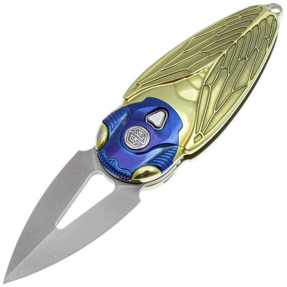 Складной нож Rike Knife Cicada сталь M390, рукоять Gold/Blue Ti