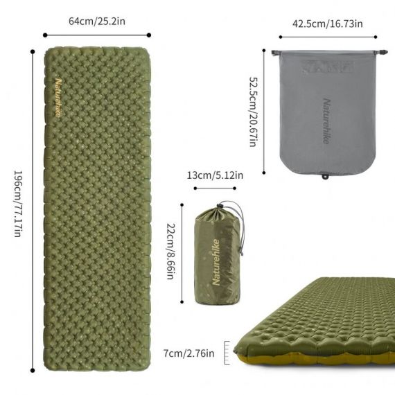 Коврик надувной NATUREHIKE TuYe 3.5 Rectangular Green