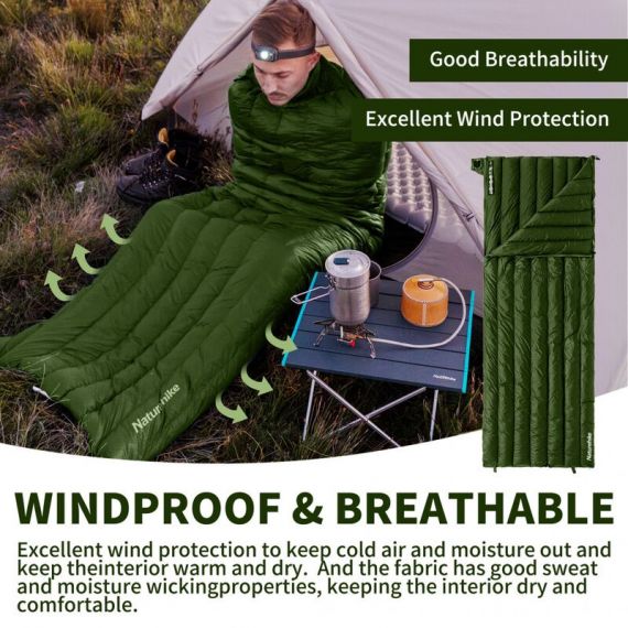 Спальный мешок NATUREHIKE Cicada Wing CW295 Green (утиный пух)