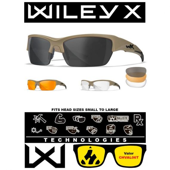Баллистические очки для тактической стрельбы Wiley X Valor Matte Tan (Clear-Grey-Rust)