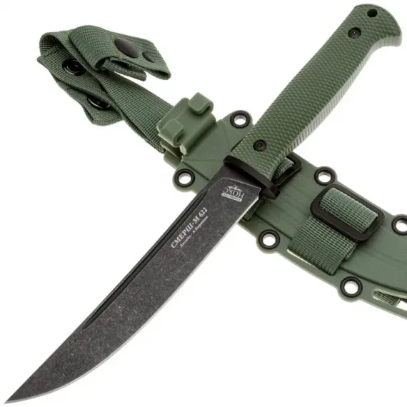 Тактический нож НОКС Смерш М Blackwash сталь AUS-8, рукоять зеленая резина