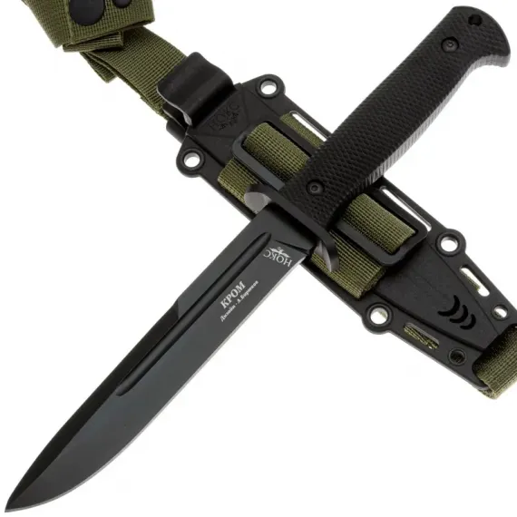 Туристический нож НОКС Кром Blackwash сталь AUS-8, рукоять черная резина